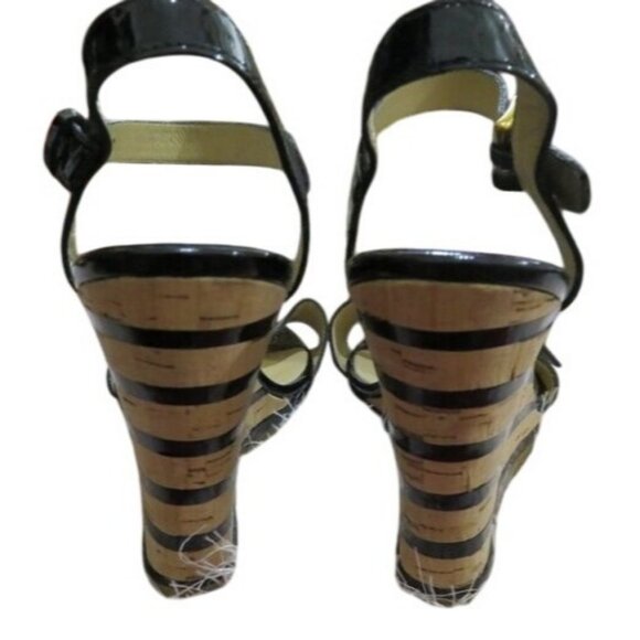 Michael Kors Embellished Buckled Black Italian Leather Wedge sandals heels - Picture 2 of 9